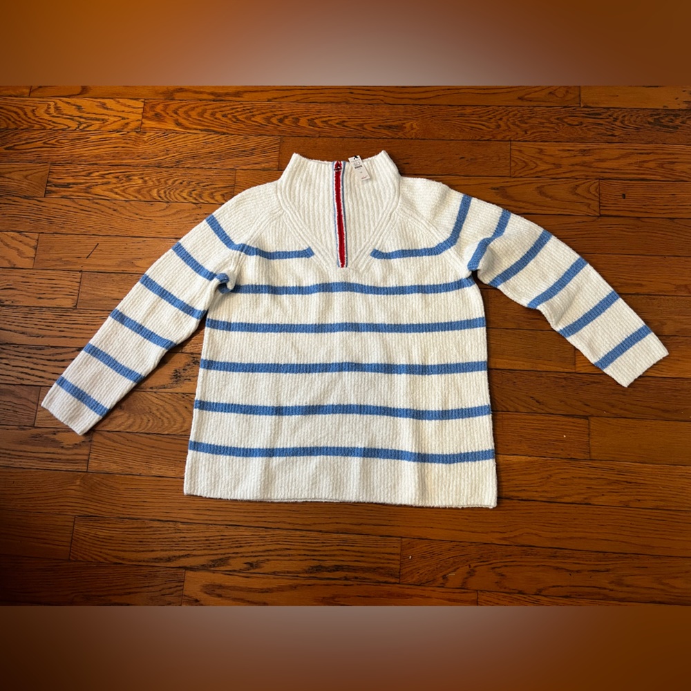 Talbots White Sweater with Blue and Red Accents